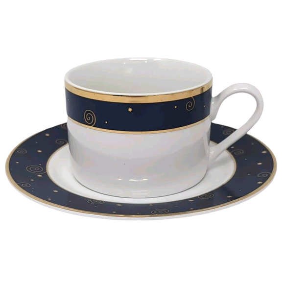 Hallmark Sakura Star Light Coffee Tea Cup Saucer Porcelain Blue Gold Celestial - Picture 1 of 10